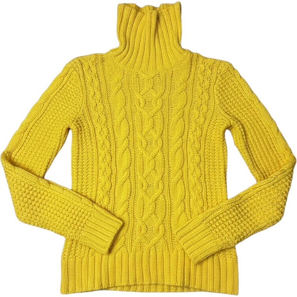 Lauren Ralph Lauren Petite Yellow Cable Knit Turtleneck Sweater PM Cotton Blend